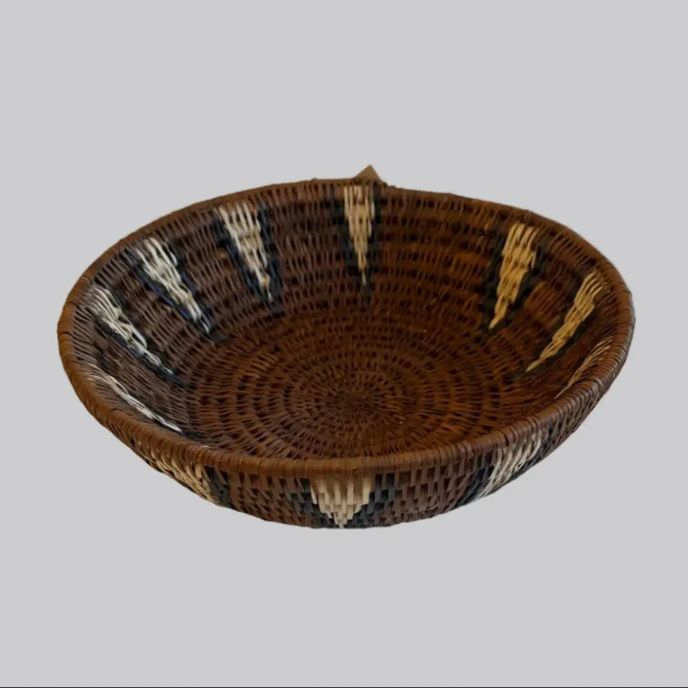 Handwoven medium african zulu bowl with brown cream spears pattern made from sustainably sourced ilala palm south africa