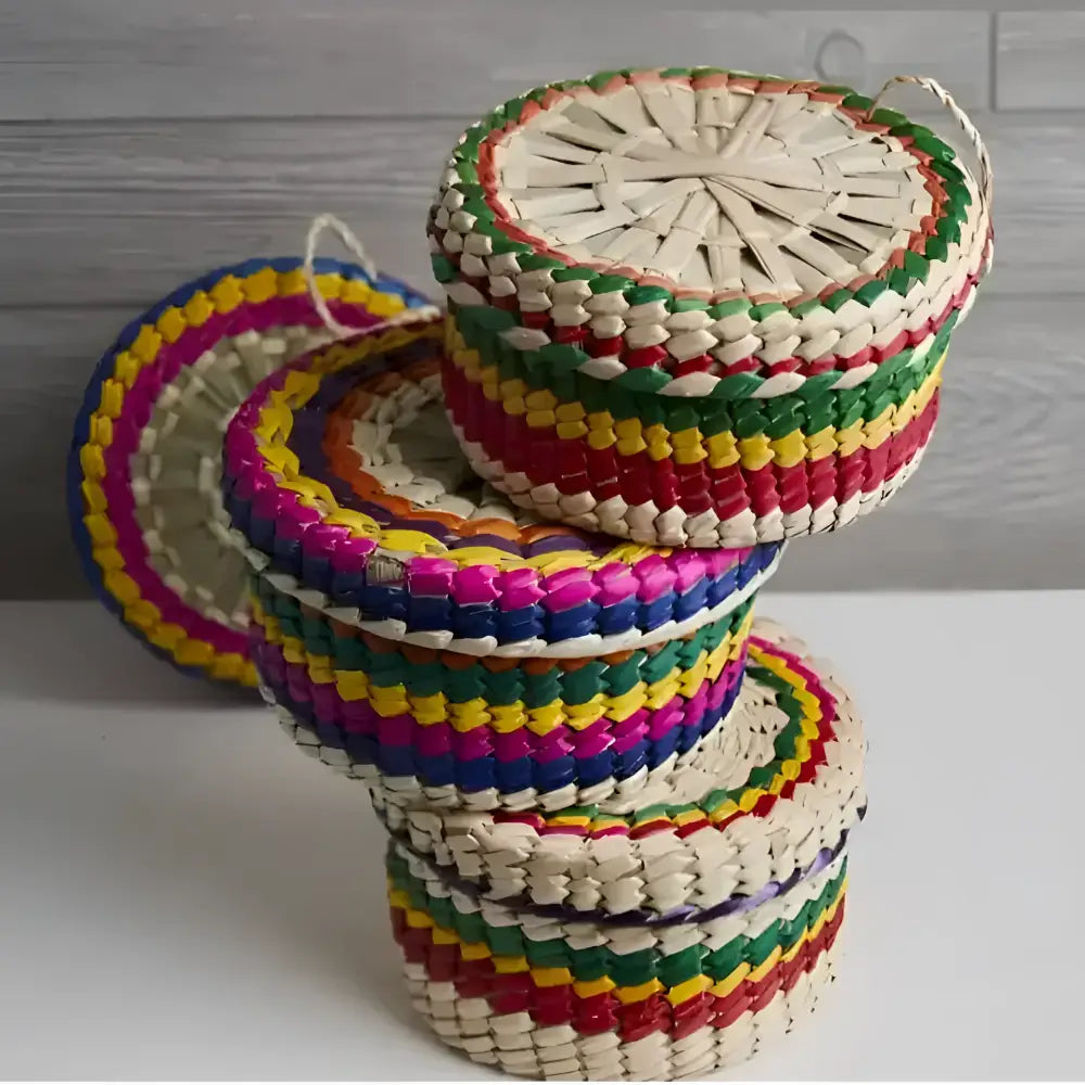 Colorful woven palm coasters perfect for taco night and serving homemade tortillas warm