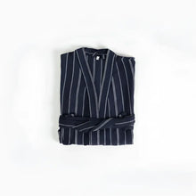 Luxurious navy blue Handwoven Turkish Robe exudes elegance with stripes