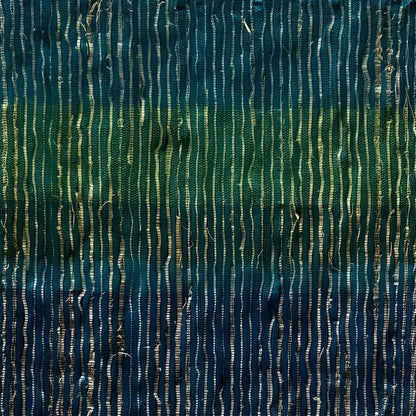 Handwoven vetiver table runner with vertical stripes in deep blue teal and green perfect for vetiver table decor