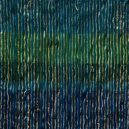 Handwoven vetiver table runner with vertical stripes in deep blue teal and green perfect for vetiver table decor