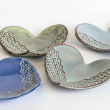 Handmade heart ring dish without gold, lace rim, pastel glaze