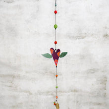 Heart wings wind chime with colorful wooden angel and floral patterns