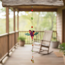 Purple heart wings wind chime with green wings and colorful beads