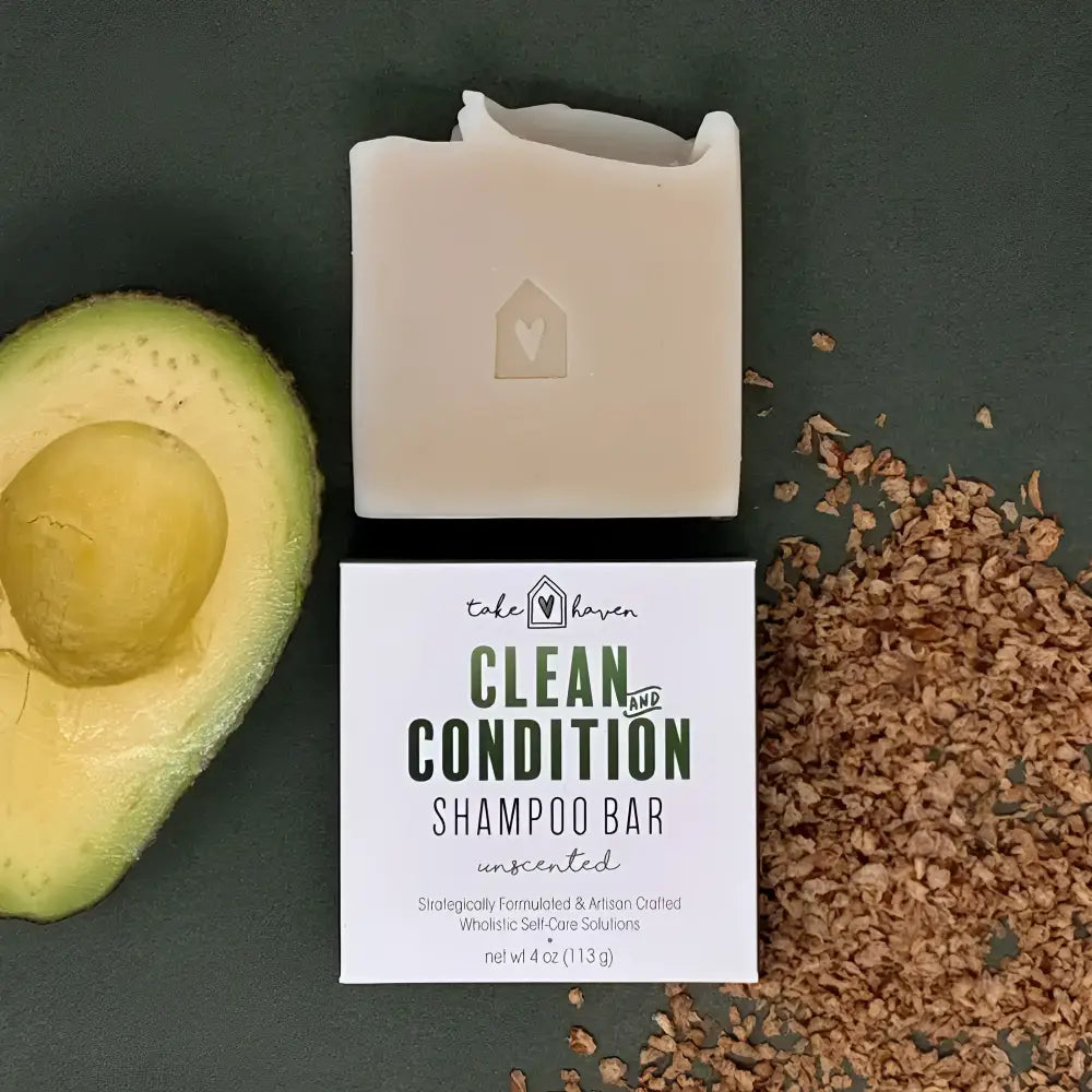 A creamy off-white herbal shampoo bar formulated with nourishing oils to provide gentle cleansing and conditioning