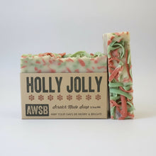 Holiday Wintergreen & Wild Holly soap bar in festive swirls and rustic box