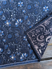 Handmade eco-friendly indigo blue cotton napkin with floral paisley pattern