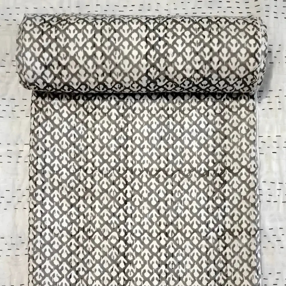 Traditional Indian block print quilt in tan 