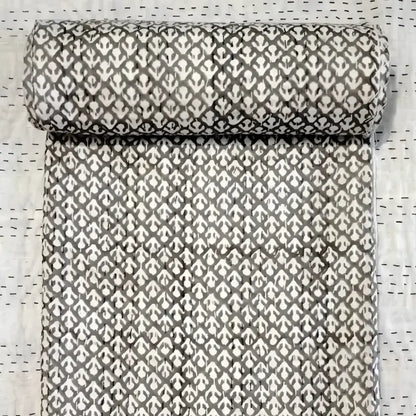 Traditional Indian block print quilt in tan 