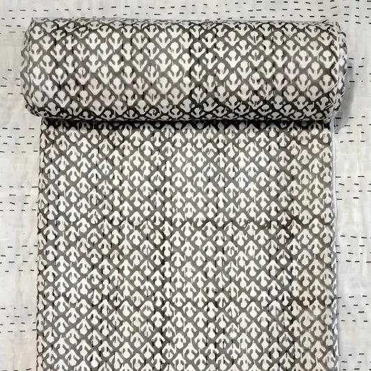 Traditional Indian block print quilt in tan 