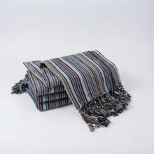 Striped Kekova Towel throw blanket in dark blue and multicolored stripes