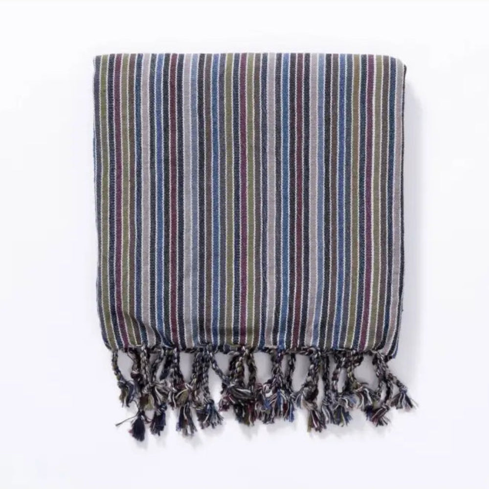 Multicolored striped Kekova Towel throw blanket with tassels