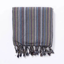 Multicolored striped Kekova Towel throw blanket with tassels