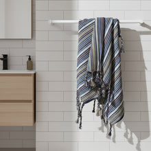 Striped black and gray woven Kekova Towel scarf with tassels