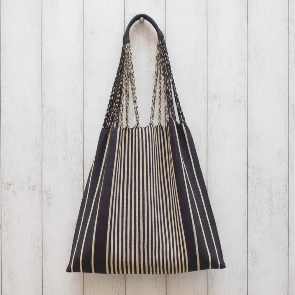 Black and cream striped hand woven Las Rayas tote from Luz Collection