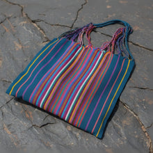 Handmade Las Rayas Tote in Verdoso with rainbow stripes from Luz Collection