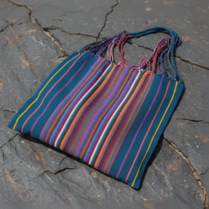 Handmade Las Rayas Tote in Verdoso with rainbow stripes from Luz Collection