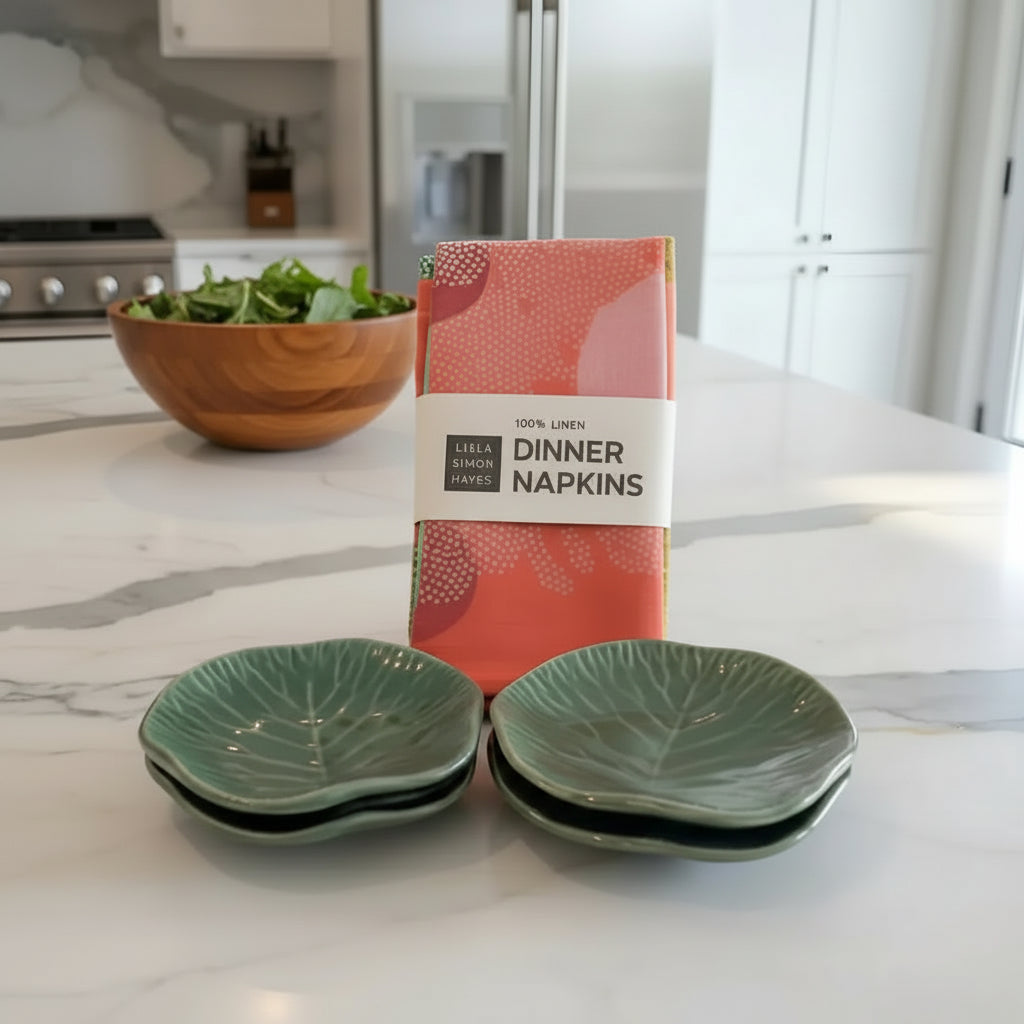 Handcrafted sage green leaf-shaped ceramic appetizer plates from Leaf Nest set