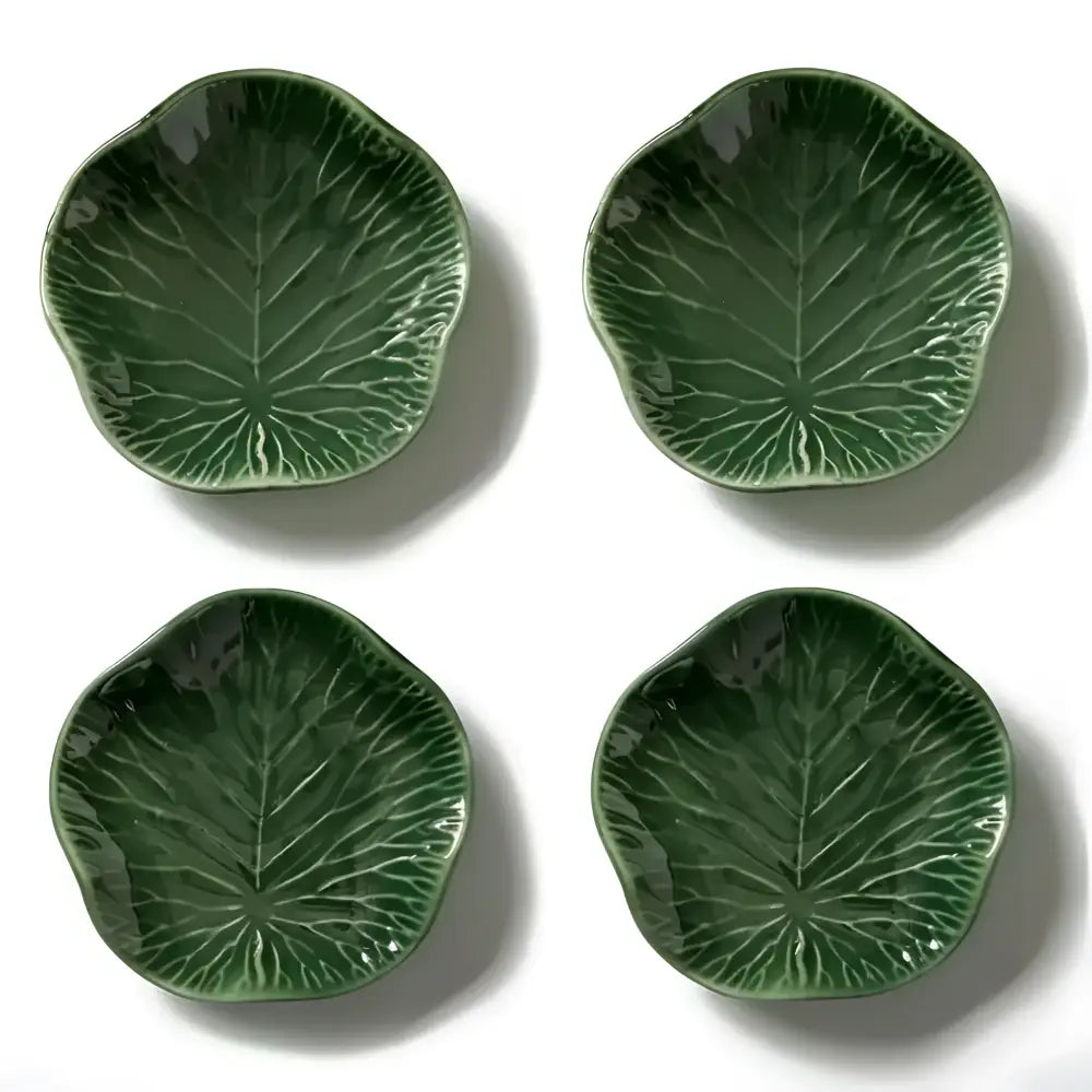Leaf Nest set with dark green leaf appetizer plates