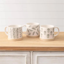Leafy Green Stoneware Mugs - Set of 3 - Pottery & Ceramics