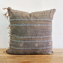 Throw pillow cover size 20 inch x 20 inch with rough linen texture, tassels, and hand embroidered accents.