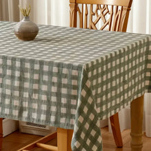 European linen linen tablecloth with green check gingham pattern for a stylish table