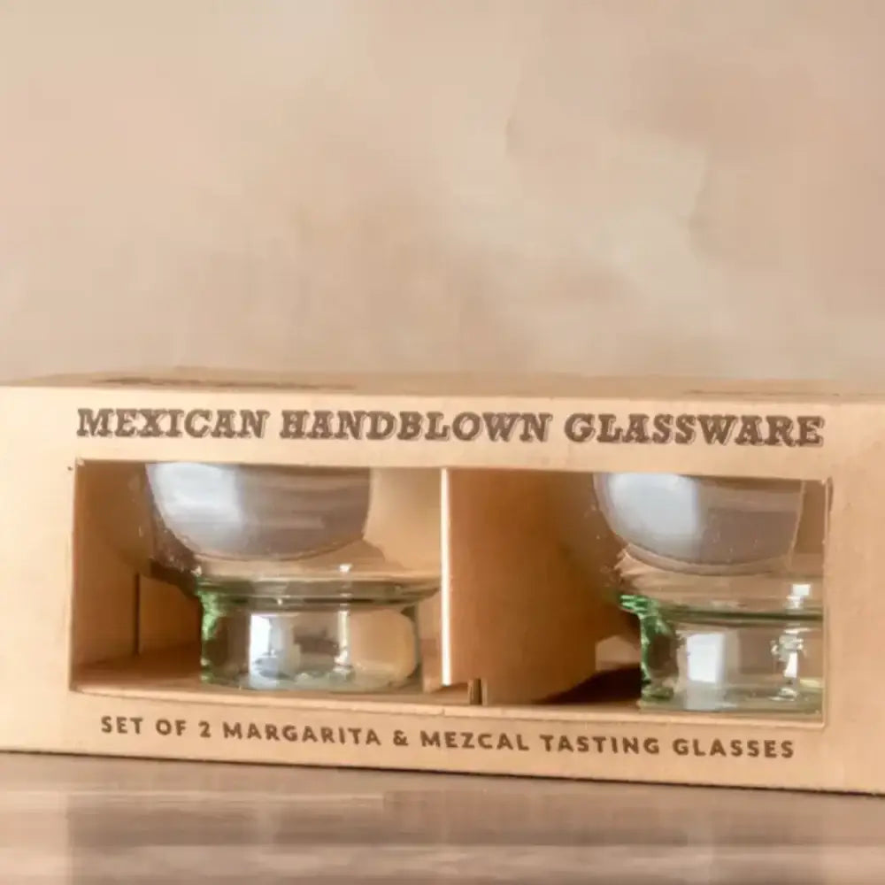 Margarita / Mezcal Tasting Glasses in a cardboard box on a table