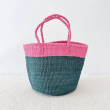 Medium sisal tote catskill handmade eco-friendly handcrafted tote bag with vibrant pink top and deep teal natural fibers