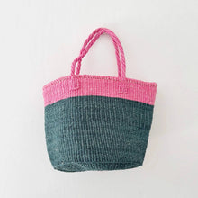 Medium sisal tote catskill handmade eco-friendly handcrafted natural fiber bag with vibrant pink top and teal bottom