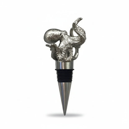 Silver Menagerie Octopus Stopper with textured metal design and black rubber base