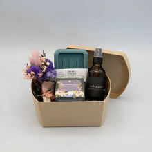 Mini Aroma Nest handmade set in beige box with teal soap dish, vanilla grapefruit spray, dried flowers