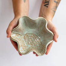 Mini blossom bowl with light green glaze and brown web patterns
