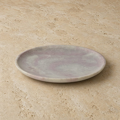 A smooth oval soapstone plate with soft lavender and gray marbled finish in the mini smudge nest set discover rookery nests