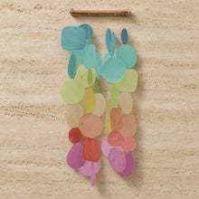 Colorful handmade multicolor small round capiz chime with bamboo rod eco friendly wall hanging fiesta decor