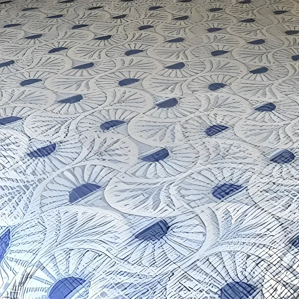 Patterned fabric with blue and white design
