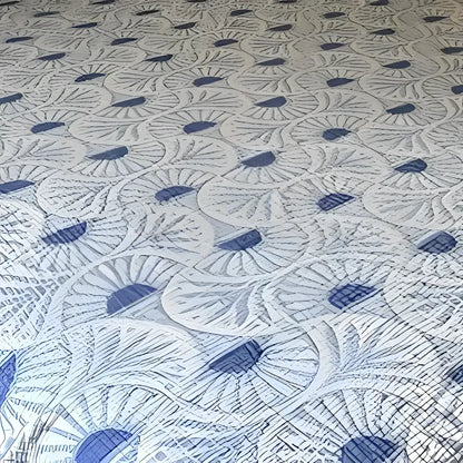 Patterned fabric with blue and white design