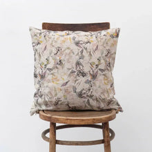 Natural linen pillow cover with floral print in linen fabric and muted tones