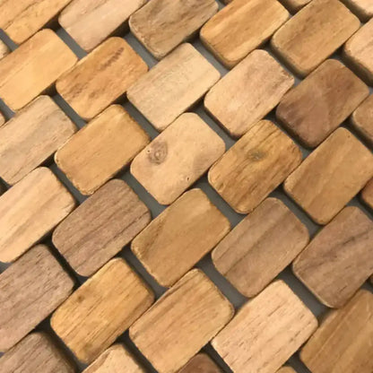 Rectangular wooden trivet from recycled teak pieces, perfect to bring natural rustic beauty