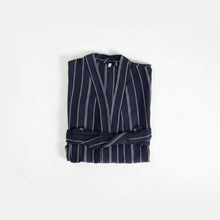 Kestane navy pinstripe robe in soft cotton with white stripes