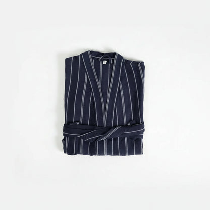 Kestane navy pinstripe robe in soft cotton with white stripes