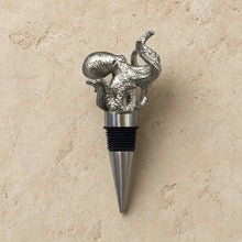 Silver octopus-themed wine stopper with textured quality pewter finish and black rubber seal handmade bottle accessory