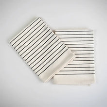 White and black striped organic cotton tea towels with wearable apron