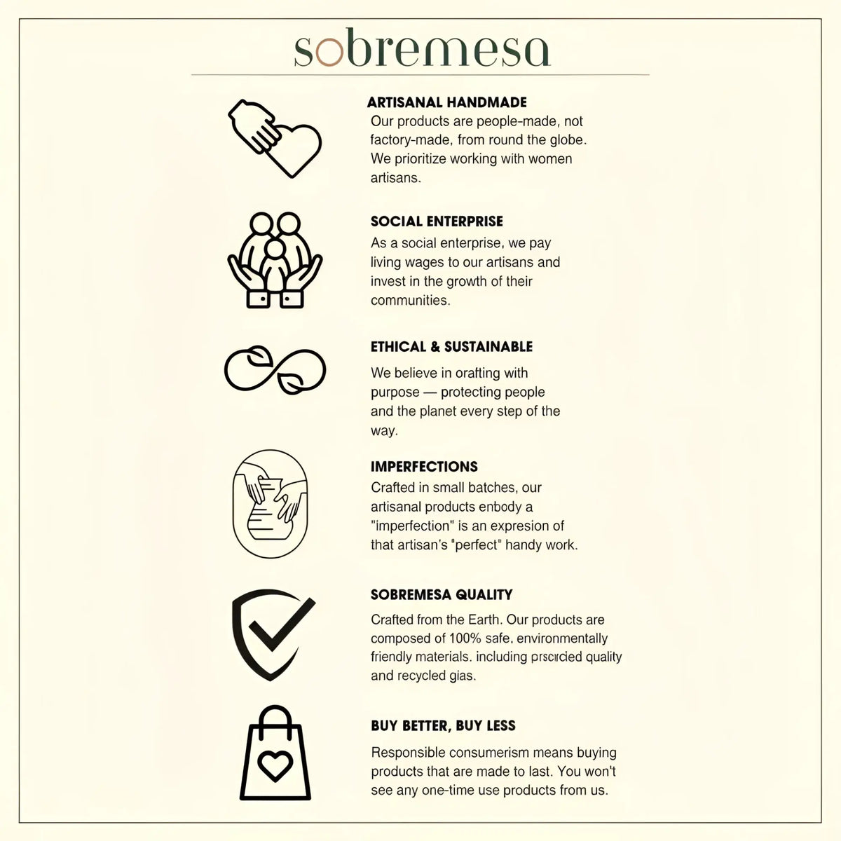 Beige white minimalist poster icons artisanal handmade products organic cotton tea towel set wearable towel apron