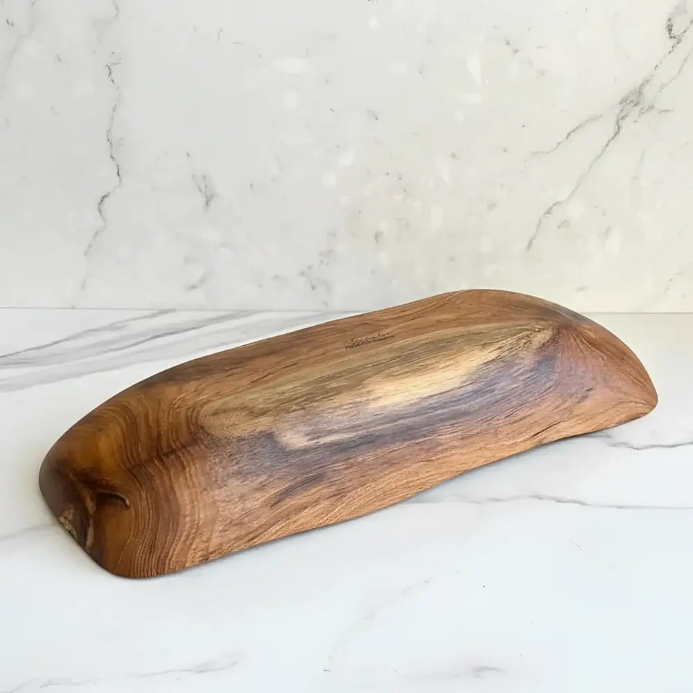Handcrafted organic salvaged teak root wooden bread bowls with smooth natural finish and rich brown tones