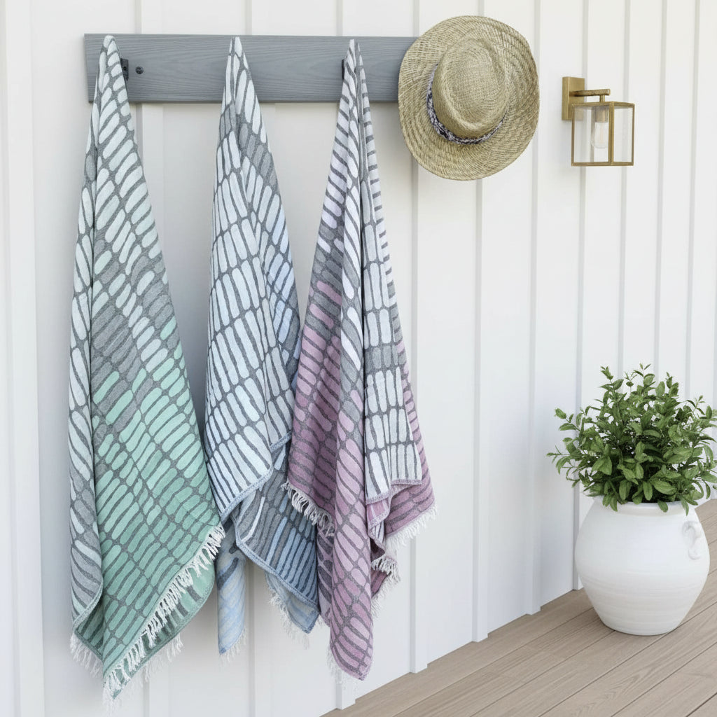 Colorful Turkish towels with oval patterns, quick drying, sand resistant, sand free beach towels