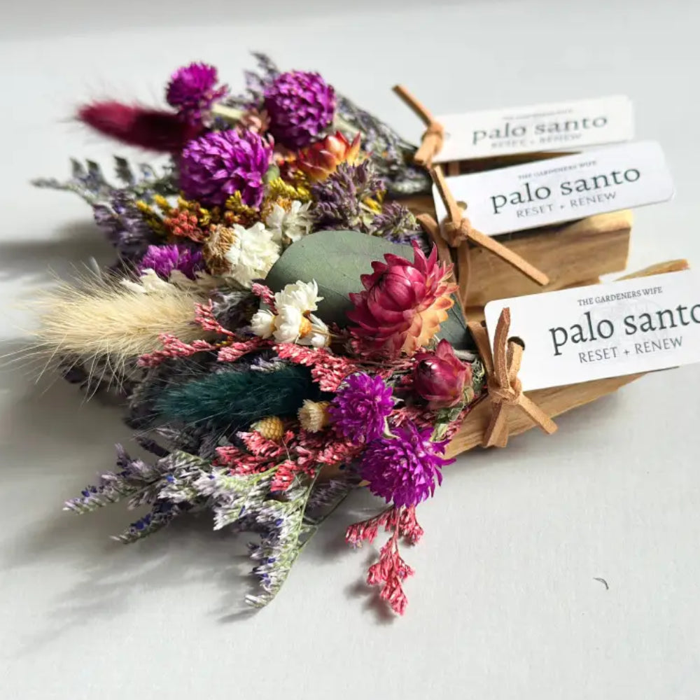 Handmade eco-friendly palo santo and flora dried flower bouquet