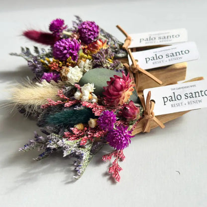 Handmade eco-friendly palo santo and flora dried flower bouquet
