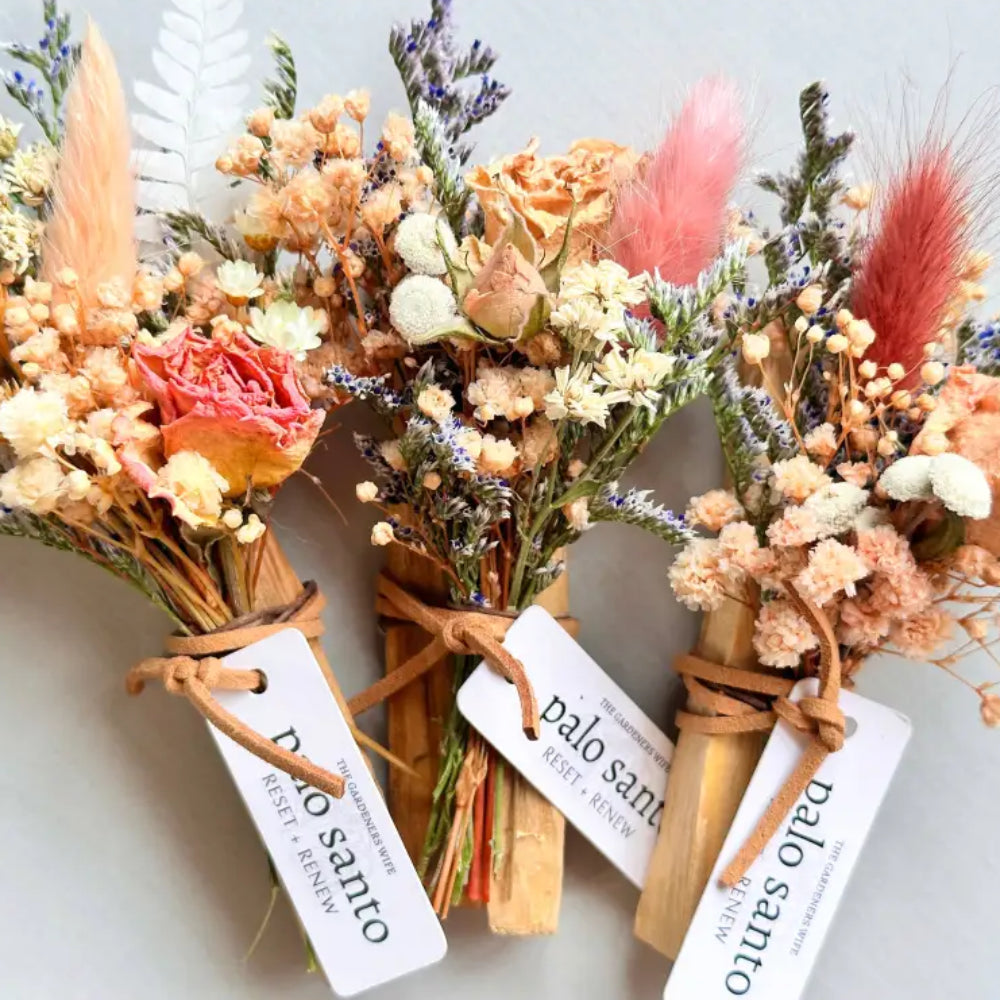 Handmade Palo Santo + Flora eco-friendly dried peachy-pink rose bouquets