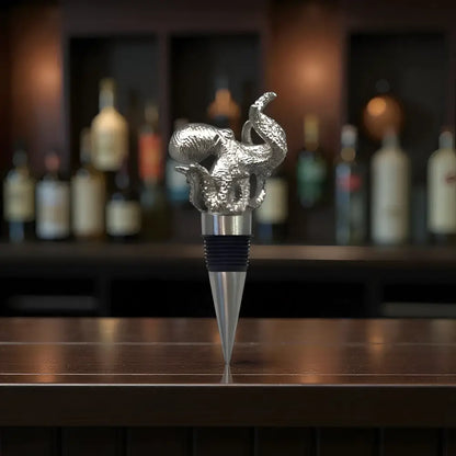 Silver elephant pewter wine stopper with octopus design and textured base