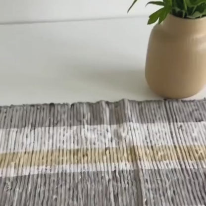 Handwoven Vetiver Table Runner Gray & Beige Stripes